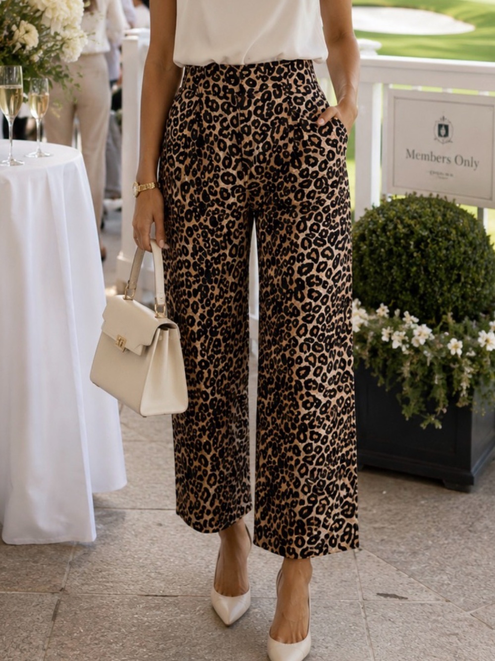 RAEY Leopard Print Wide Leg Trousers Made in England Luxury Designer 100% Silk